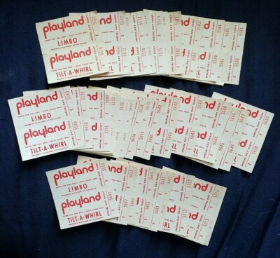(42) WHITNEY'S PLAYLAND AMUSEMENT PARK 1960s LIMBO / TILT-A-WHEEL UNUSED TICKETS