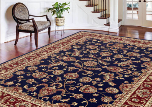 Blue Leaves Bordered Oriental Area Rug Oriental Scrolls Vines Persien Carpet - Picture 3 of 21