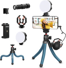 Smartphone Video Microphone Vlog Kit for Iphone, Smartphone and Cameras,With LED