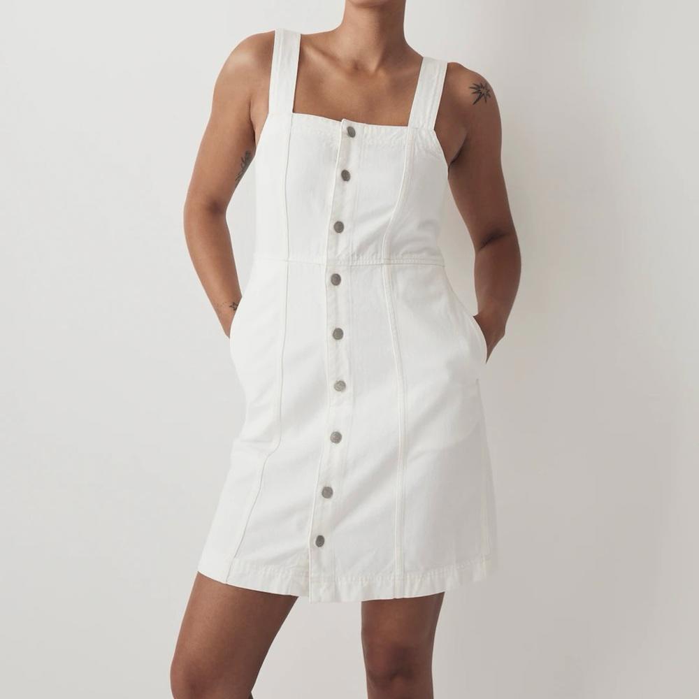 Madewell Denim Square-Neck Tank Mini Dress Tile White 16