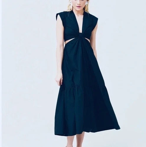 A.L.C. Alexandria Women sz 2 Waist Cut Out Plunge V-Neck Tiered Maxi Navy Dress