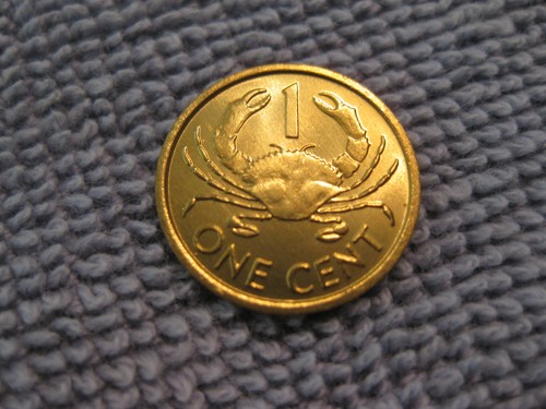 1997 Seychelles coin 1 cent "Mud Crab" sweet little coin uncirculated ebayship