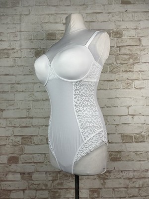 M&S Stretch Light Control White Lace Bodysuit Babydoll 38C Sissy Mistress CD TV