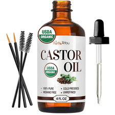 Organic Castor Oil 4Oz - 100 Pure Natural Cold-Pressed Hexane-Free USDA Certi