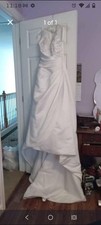 White Sleeveless V-Neck Beaded A-Line Fit and Flare Full-Length Wedding Dress