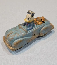 Collectable Donald Duck W/Pluto - Blue Car - Sun Rubber Co. - 1930'S, 6.5"