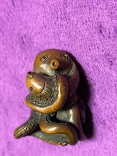 Vintage Japanese Netsuke Carved Wood Octopus Fish Figurine Inro Animal Antique