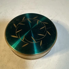 Margaret Rose metallic green and gold-Vintage Make Up/Powder Compact-0ye