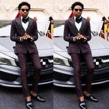 Men's Suits Luxury Beaded Pearls Wedding Tuxedos Evening Party Wear Blazer Pant