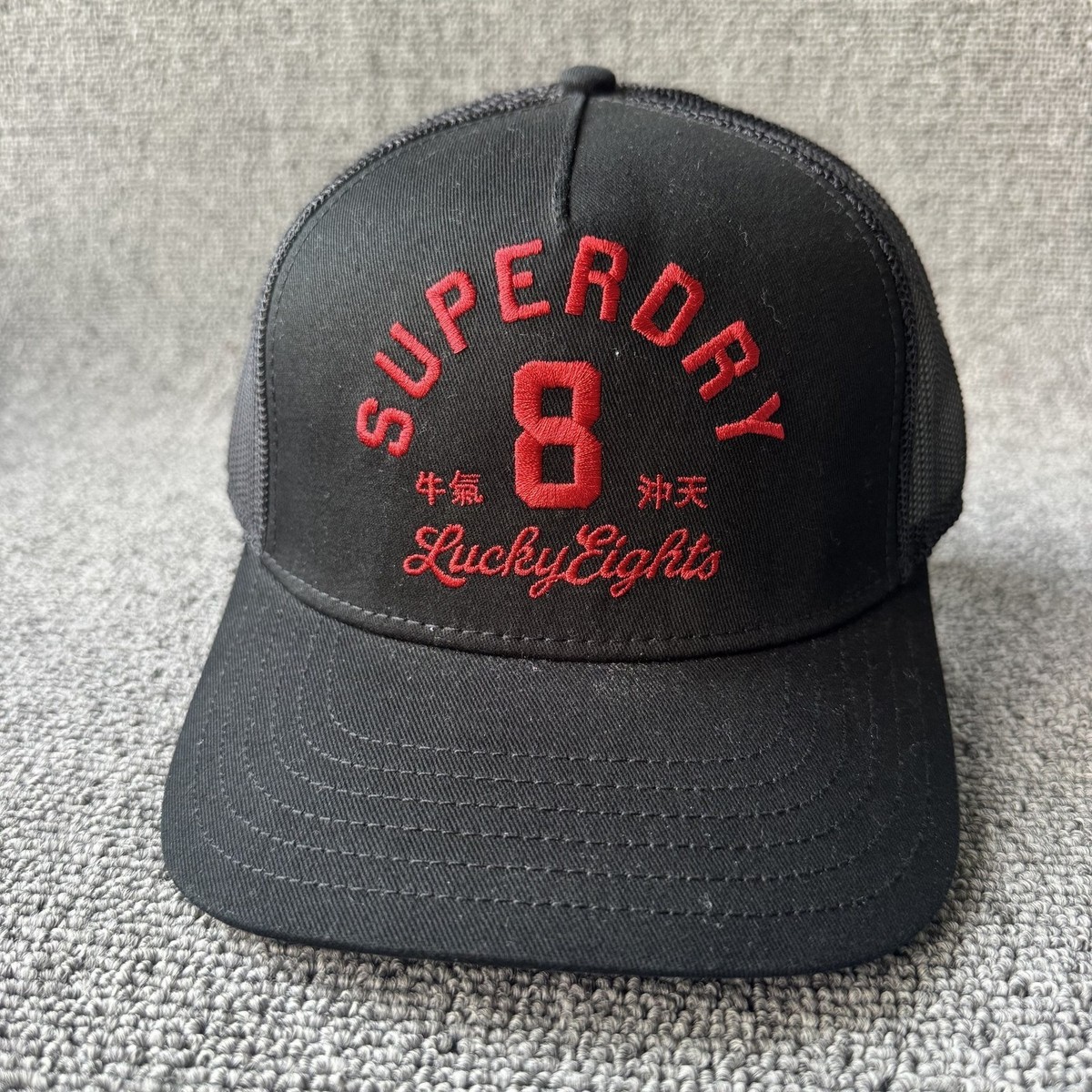 Black Red Superdry Lucky Eights Trucker Cap Snapback Hat