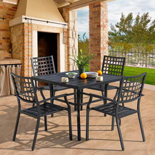 Black 5-Piece Iron Outdoor Dining Set, 4 Chairs and 37 In. Square Dining Table w