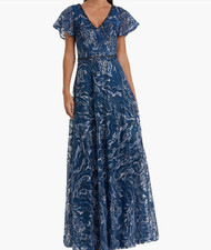New, Mac Duggal Embellished Illusion Butterfly Sleeve A-Line Gown Sz 16  LD327