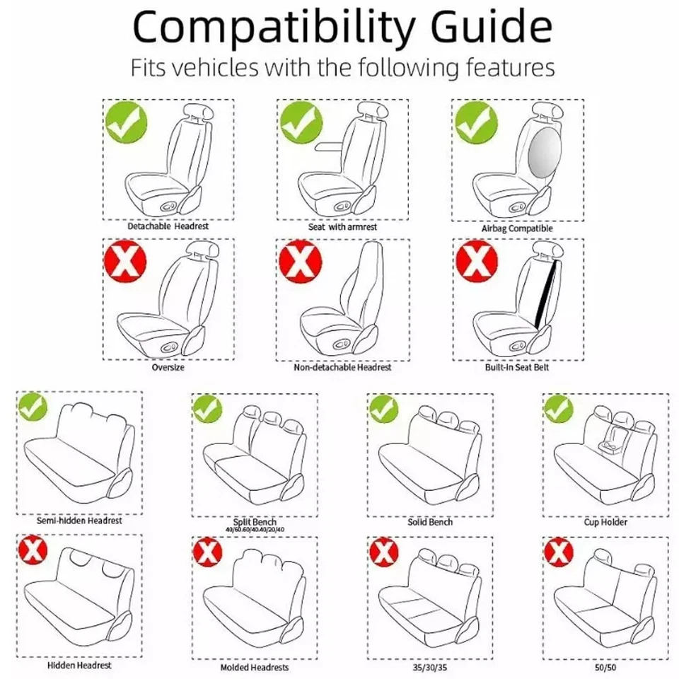 For Buick 5-Seat Full Seat Cover Leather Seat Protector Cushion Waterproof - Image 2 of 4