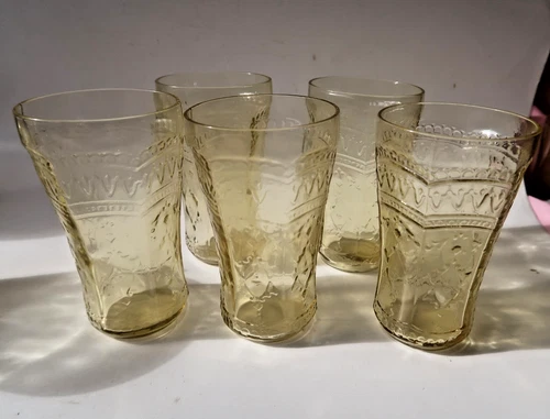 Federal Amber Patrician Spoke Depression Glass 5 Juice Tumblers 4" to 4 1/8"