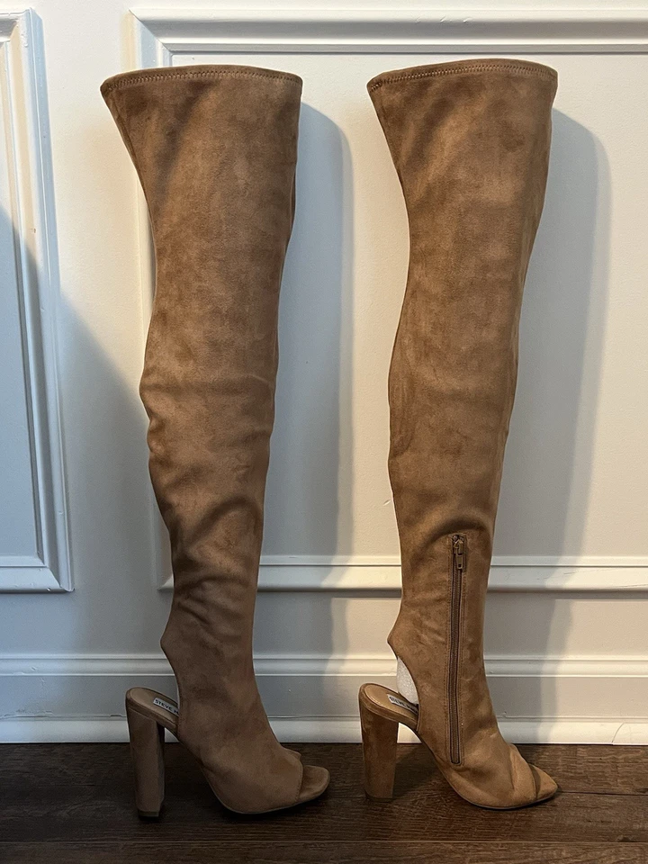 Steve Madden Kimmi Gamuza Peep-Toe Muslo Hasta la Rodilla Botas Talla 7 Foto 3 de 4