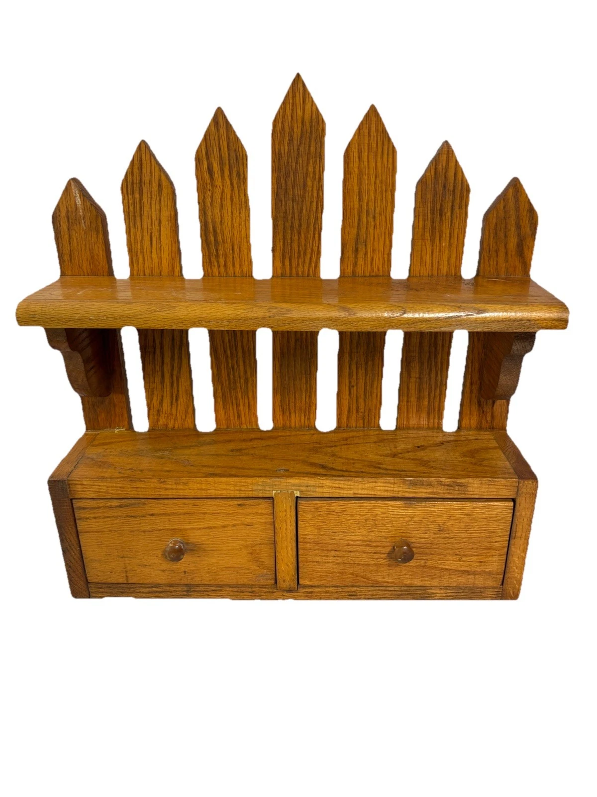VTG Wood Wall Shelf Picket Fence With Drawers Country Farm Rustic Shabby Cottage