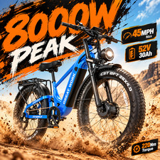 8000W Dual Motor Ebike FAST Electric Bike Adults 26" 52V 30Ah 45MPH Fat Tire AWD