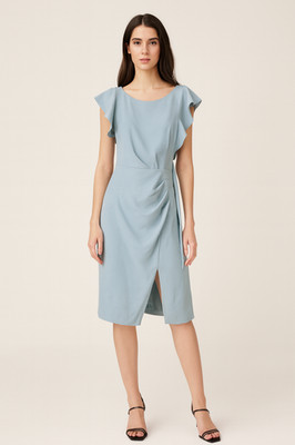 Adrianna Papell Flutter Sleeve Baby Blue Midi Modest Dress sz 14 NWT Day-Dinner