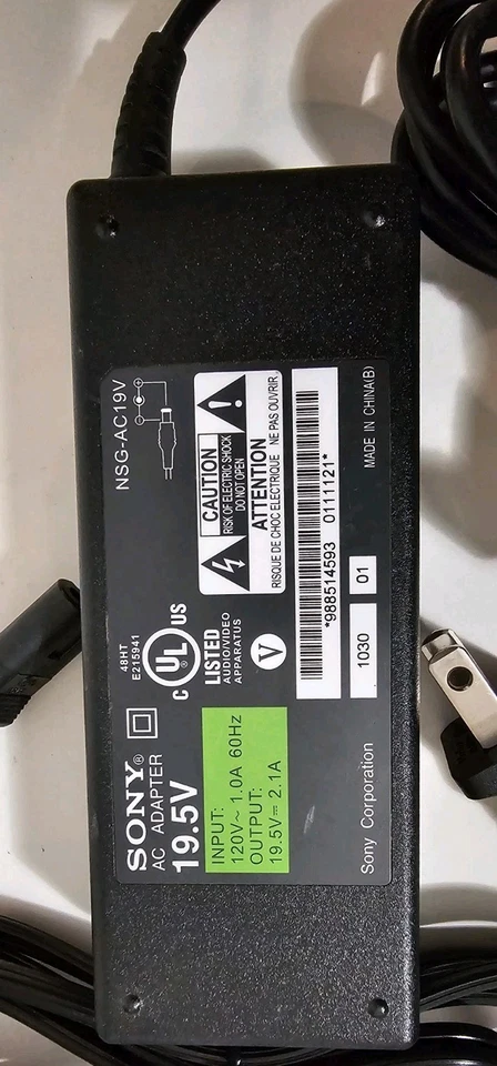 Adaptador de CA Sony 19,5 V NSG-AC19V adaptador de CA cable de alimentación Foto 2 de 3