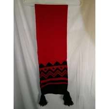 Rare Vintage Gitano Red Scarf Knit Winter Warm Tassels Geometric Pattern