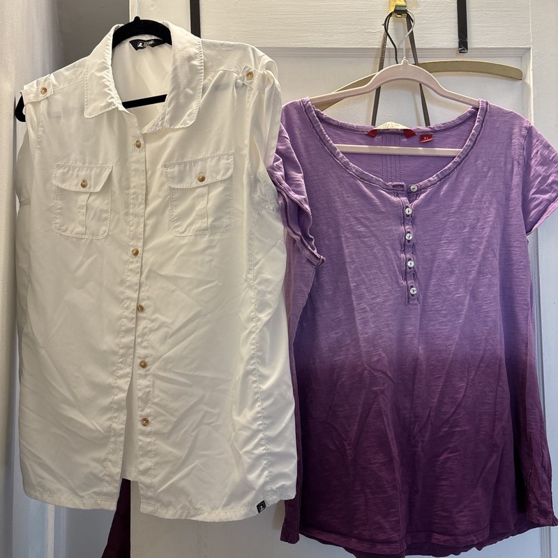 Lot Of 2 Xl  Women’s Eastern mountain Sport  Summer Shirts White And Purple