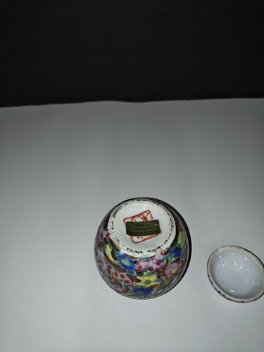 Colorful Vintage Botanical Ginger Jar Urn Hand Painted Floral Mini Vase With Lid - Picture 6 of 8