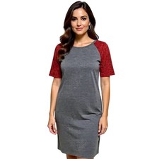 LuLaRoe Gray Short Sleeves Dress Red and Black Print Size Md NWT Medium