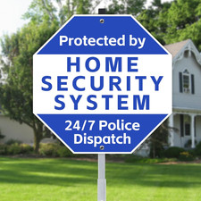 1-Pack Protected by Home Security System Signs with Stake - 10" X 28" Police Dis
