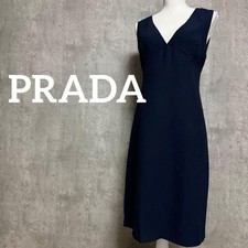 PRADA V Neck Sleeveless Dress Size 40 95cm Length Navy Blue