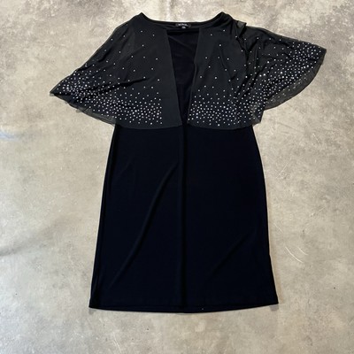 Marina Dress Womens Size 4 Black Sheer Overlay Bead Mesh Jersey Evening