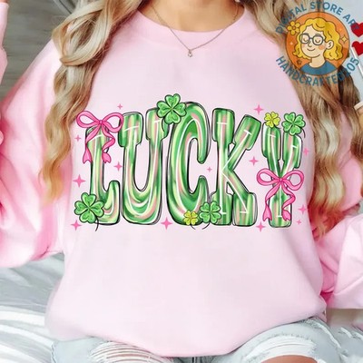 Lucky Shamrock Blessed Vibes Crewneck St Patrick's Day Irish Clover Gift