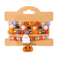 Halloween Handmade Beaded Bracelet Set for Women Featuring Bat Pumpkin Spider an
