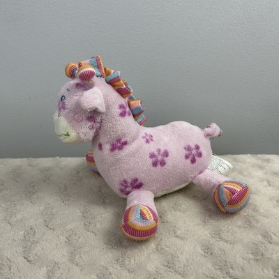 Jiangsu Pink Giraffe Plush Stuffed Animal Toy Floral Flower Stripes Blue Orange