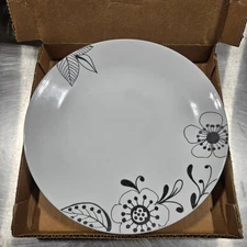 Corelle Inked Poppy Black Floral Dinner Plates 10.25” Set Of 6