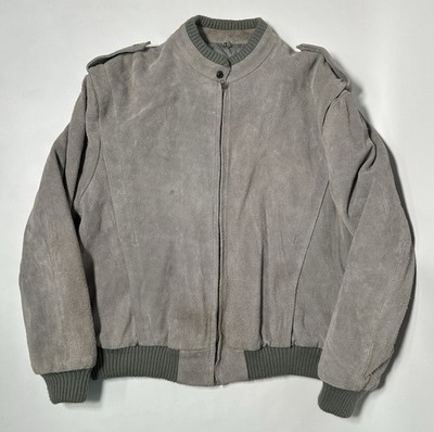 Vintage Alvin Josef Gray Suede Genuine Leather Jacket Pockets Zipper Insulated