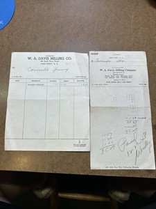 (2) Vintage Billhead Invoice W.A Davis Milling Co. High Point, NC 1940s