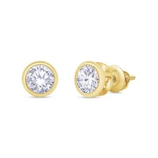 1 Ct Round Simulated Diamond Solitaire Stud Earrings Screw Back 14K Yellow Gold