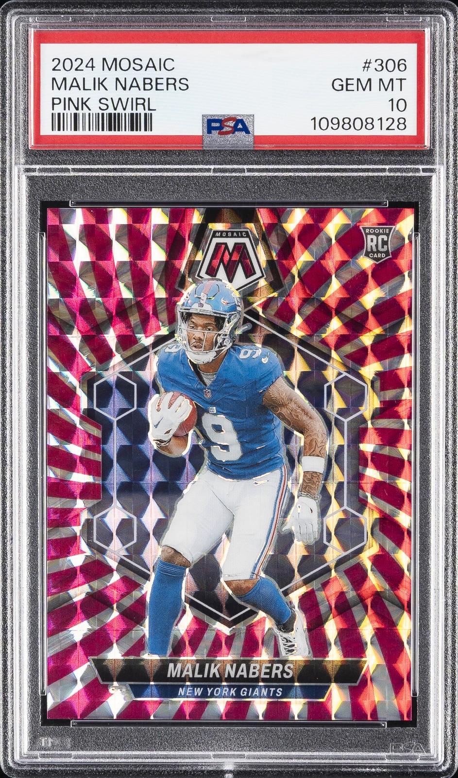 2024 PANINI MOSAIC PINK SWIRL #306 MALIK NABERS 7/13 PSA 10