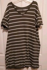 Women's Green & White Stripe Dress Plus Size XXL Stretch Comfortable Casual 