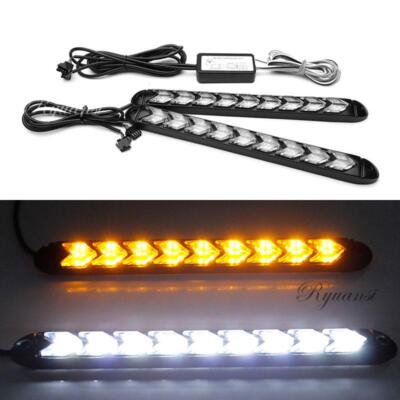 Car LED Amber/White Switchback Flowing Strip Arrow Flasher DRL Turn Signal Light