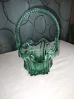 Vintage Unusual Fenton Translucent Sea Green Basket with Handle