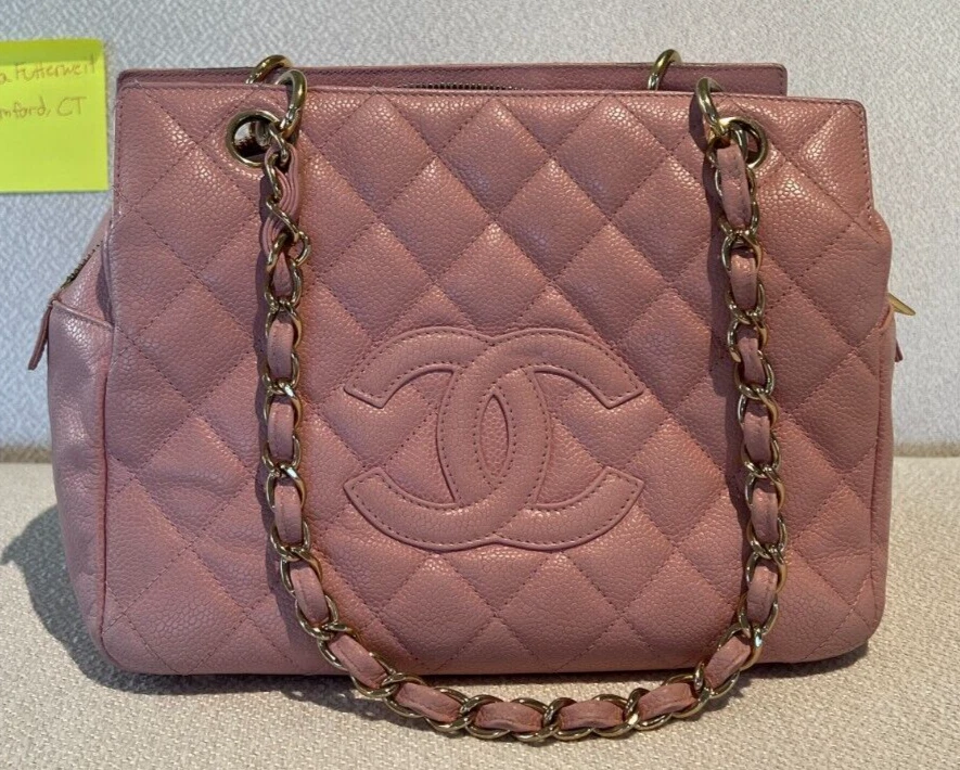 CHANEL PST Petit Shopping Caviar Leather Tote Bag Pink