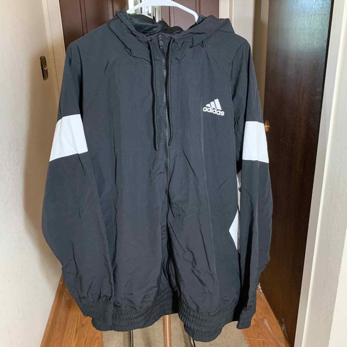 Adidas Men s Hoodie Windbreaker Jacket Retro OG Black GJ9018 Sz