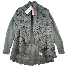 Crochet Open Knit Shawl Romeo & Juliet Women's M Collar Flared Cardigan Sweater