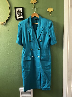 vintage 80s 90s Studio 1 trench Midi dress teal Large Military Vibes | eBay