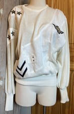 Vtg 1980s White Sweater Fashion Naval Militant Gold Patches Western Germany EUC