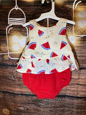 Baby Girls' Watermelon Gauze Top & Bottom Set - Cat & Jack Red 18M