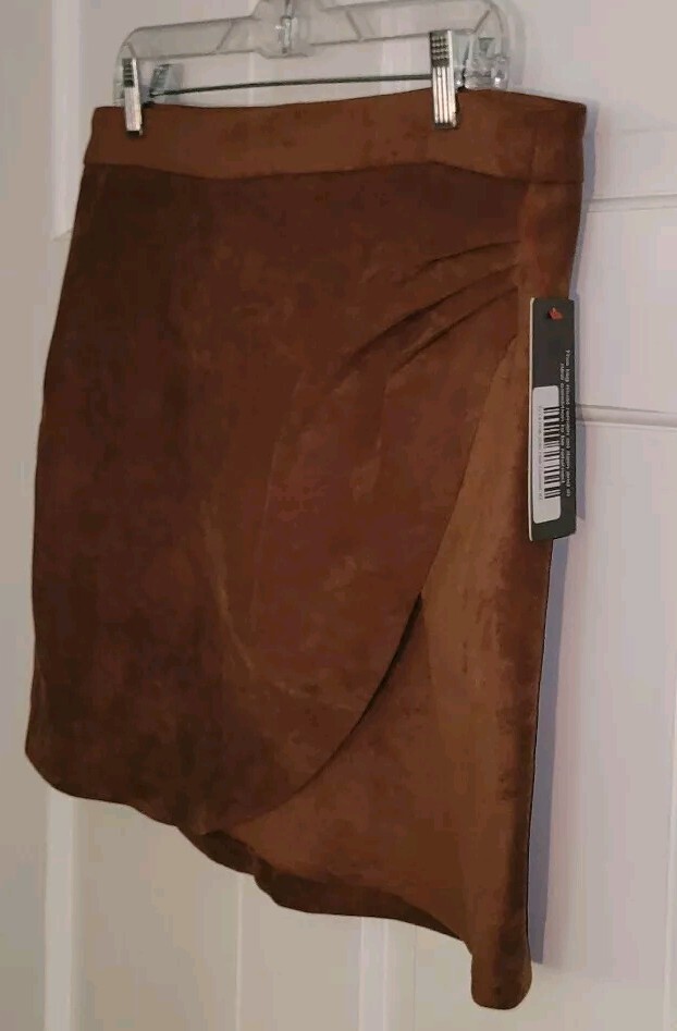OLIVIA GREY camel Brown Stretch Faux Suede Side Zip Wrap Mini