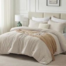Size Comforter Set - 3 Pieces Soft Luxury Cationic Dyeing Bedding Queen Beige