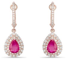 1.70ct Natural Round Diamond Ruby 14k Rose Gold Wedding Dangler Hoops Earrings
